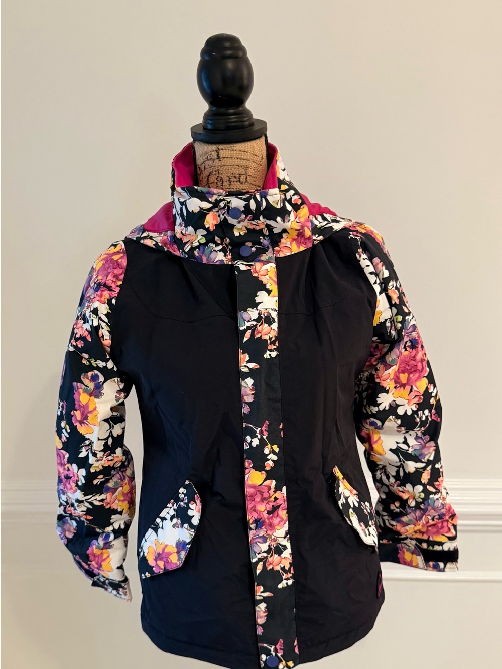 Burton Black Ski Jacket with Floral Accent